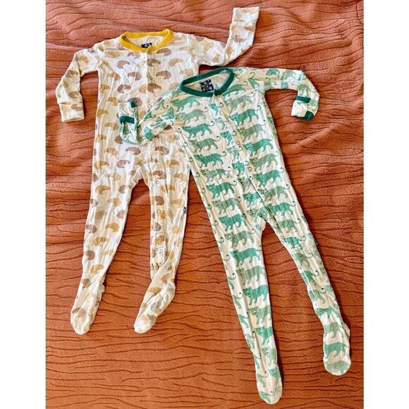 KicKee Pants Prints Bamboo & Natural Leopard & Croissants Footie with Snaps 9-12 - Picture 1 of 12